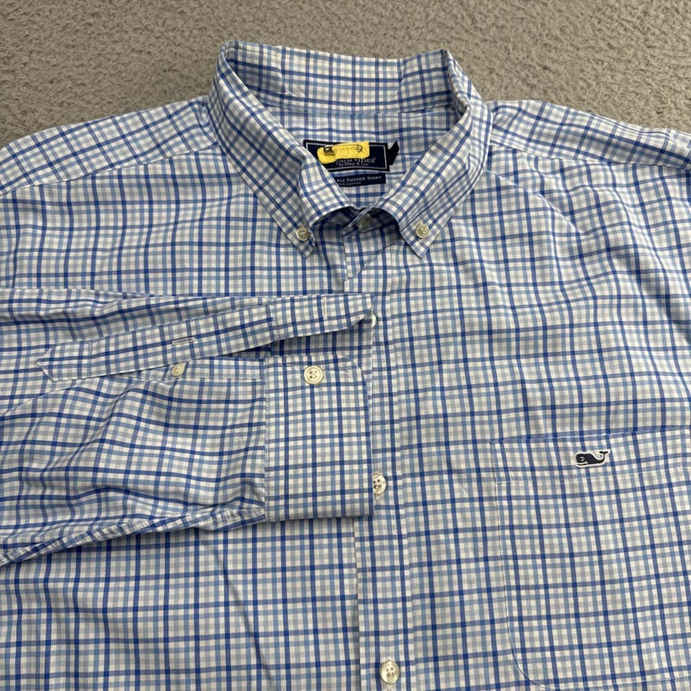 Vineyard Vines Tucker Shirt Mens XXL 2XL Classic Fit Plaid Blue Cotton Preppy